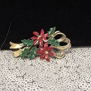 627 Elegant Gold and Red Floral Brooch
